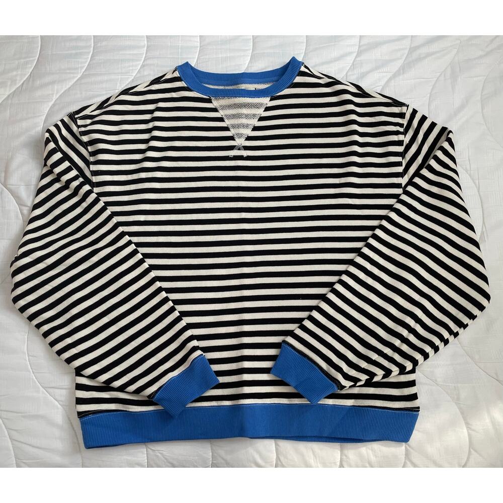 Free People Classic Striped Oversized Crewneck Sweatshirt Striped Streetwear XS